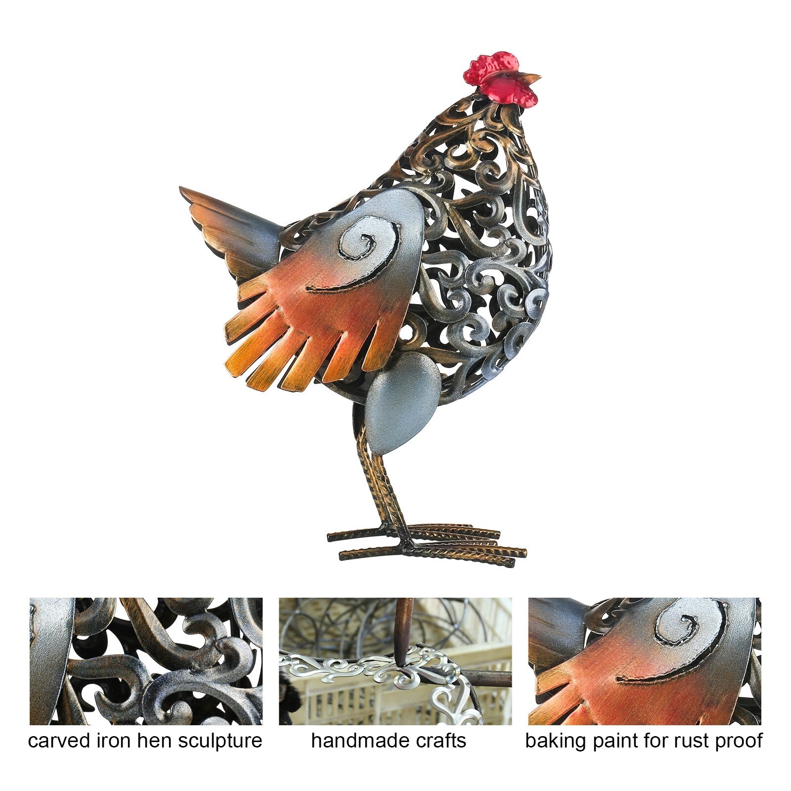 Tooarts Tomfeel Carved Iron Hen Metal Sculpture Iron Animal Sculpture Artwork Garden Furnishing Home Ornament home garden acacuss