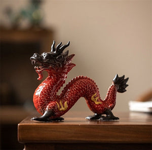 Traditional Chinese Porcelain Dragon Statue Handmade Ceramics Totem Animal Sculpture Ancient Legend Totem Ornament Craft Decor acacuss