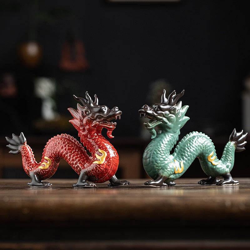 Traditional Chinese Porcelain Dragon Statue Handmade Ceramics Totem Animal Sculpture Ancient Legend Totem Ornament Craft Decor acacuss