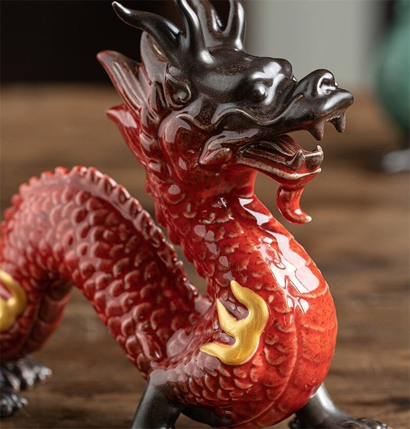 Traditional Chinese Porcelain Dragon Statue Handmade Ceramics Totem Animal Sculpture Ancient Legend Totem Ornament Craft Decor acacuss