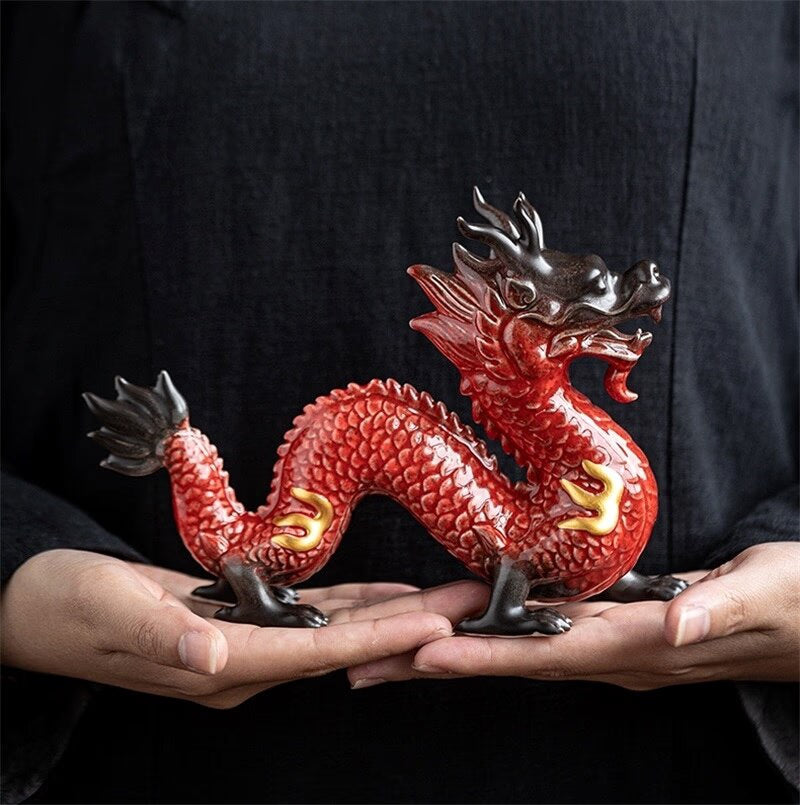 Traditional Chinese Porcelain Dragon Statue Handmade Ceramics Totem Animal Sculpture Ancient Legend Totem Ornament Craft Decor acacuss
