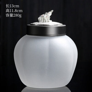 Translucent Glass Jar Tea Caddy Animal Cover Decorative Jar Sealed Jars Thickened Glass Tea Box Home Storage Tank Tea Organizer acacuss