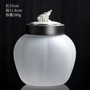 Translucent Glass Jar Tea Caddy Animal Cover Decorative Jar Sealed Jars Thickened Glass Tea Box Home Storage Tank Tea Organizer acacuss