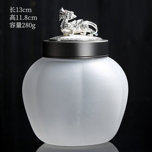 Translucent Glass Jar Tea Caddy Animal Cover Decorative Jar Sealed Jars Thickened Glass Tea Box Home Storage Tank Tea Organizer acacuss