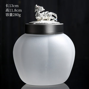 Translucent Glass Jar Tea Caddy Animal Cover Decorative Jar Sealed Jars Thickened Glass Tea Box Home Storage Tank Tea Organizer acacuss