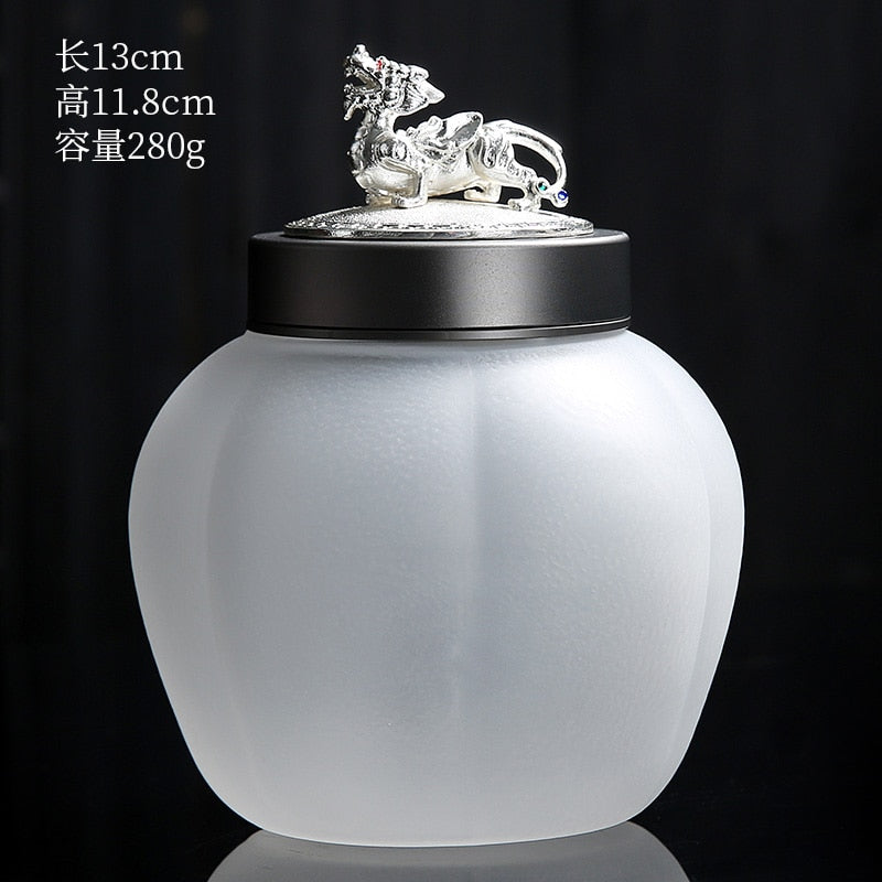 Translucent Glass Jar Tea Caddy Animal Cover Decorative Jar Sealed Jars Thickened Glass Tea Box Home Storage Tank Tea Organizer acacuss