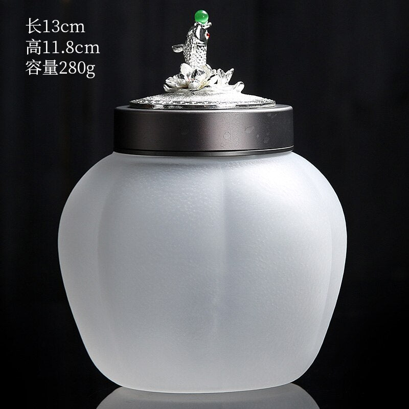 Translucent Glass Jar Tea Caddy Animal Cover Decorative Jar Sealed Jars Thickened Glass Tea Box Home Storage Tank Tea Organizer acacuss