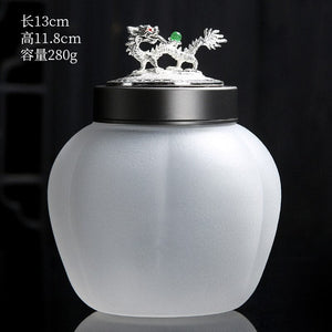 Translucent Glass Jar Tea Caddy Animal Cover Decorative Jar Sealed Jars Thickened Glass Tea Box Home Storage Tank Tea Organizer acacuss