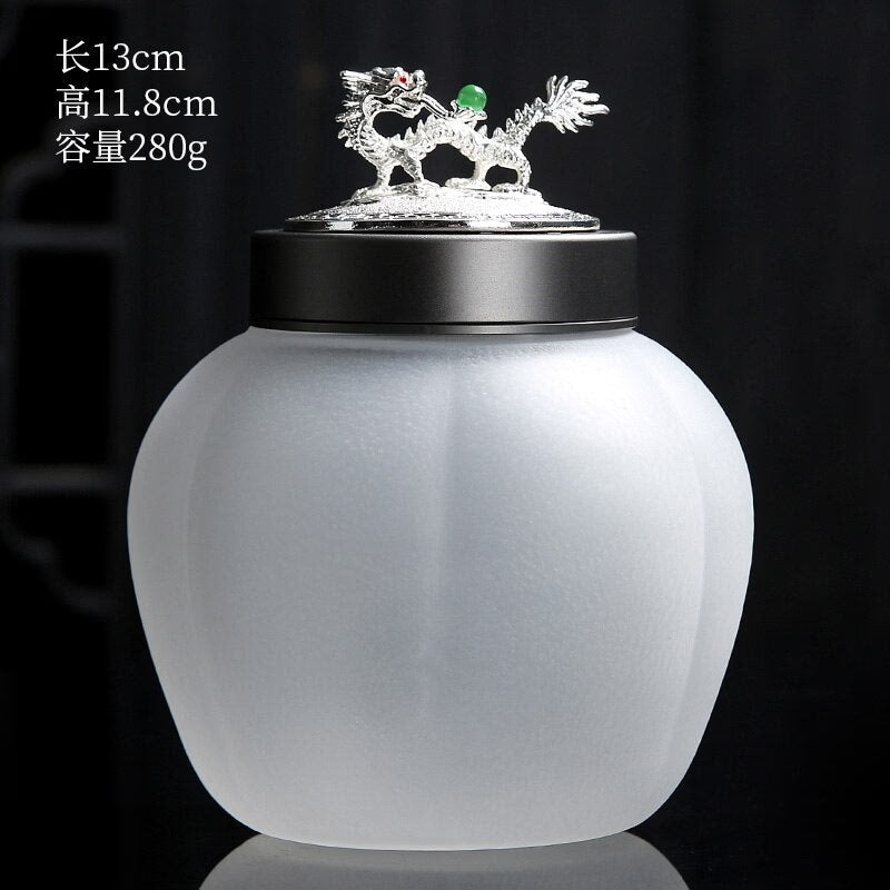 Translucent Glass Jar Tea Caddy Animal Cover Decorative Jar Sealed Jars Thickened Glass Tea Box Home Storage Tank Tea Organizer acacuss