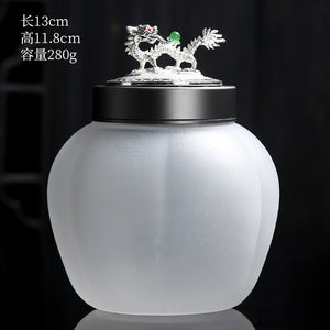 Translucent Glass Jar Tea Caddy Animal Cover Decorative Jar Sealed Jars Thickened Glass Tea Box Home Storage Tank Tea Organizer acacuss