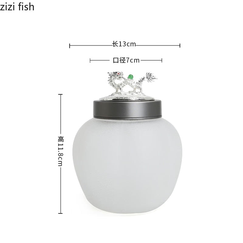 Translucent Glass Jar Tea Caddy Animal Cover Decorative Jar Sealed Jars Thickened Glass Tea Box Home Storage Tank Tea Organizer acacuss