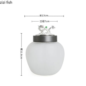 Translucent Glass Jar Tea Caddy Animal Cover Decorative Jar Sealed Jars Thickened Glass Tea Box Home Storage Tank Tea Organizer acacuss