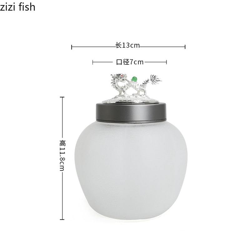 Translucent Glass Jar Tea Caddy Animal Cover Decorative Jar Sealed Jars Thickened Glass Tea Box Home Storage Tank Tea Organizer acacuss