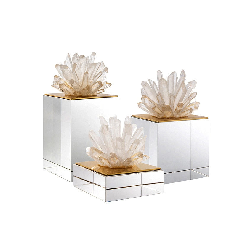 Transparent Natural Crystal Stone Ornament Diamond Crystal Flower Handcraft Sculpture Desktop Decoration Accessories Living Room acacuss