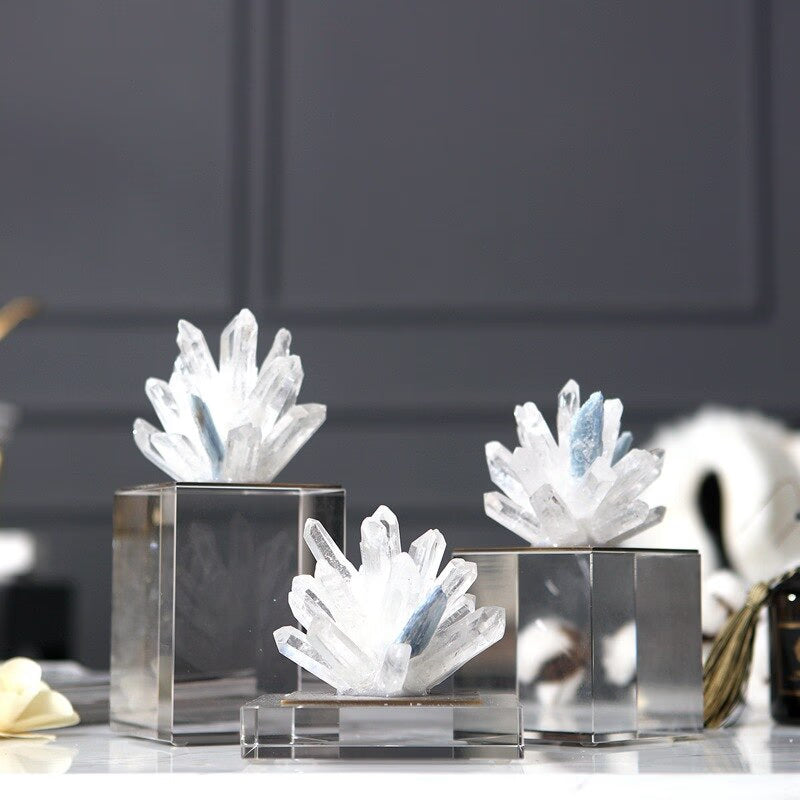 Transparent Natural Crystal Stone Ornament Diamond Crystal Flower Handcraft Sculpture Desktop Decoration Accessories Living Room acacuss