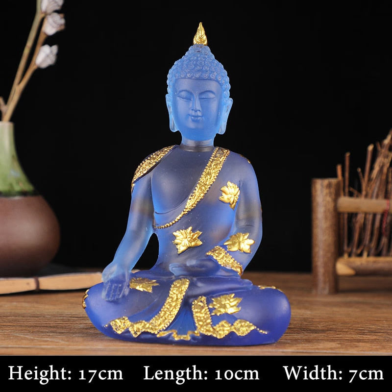 Transparent Sitting Buddha Statue Zen Gesture Thai Buddha Resin Figurine Sculpture Home Office Feng Shui Decoration Ornament acacuss