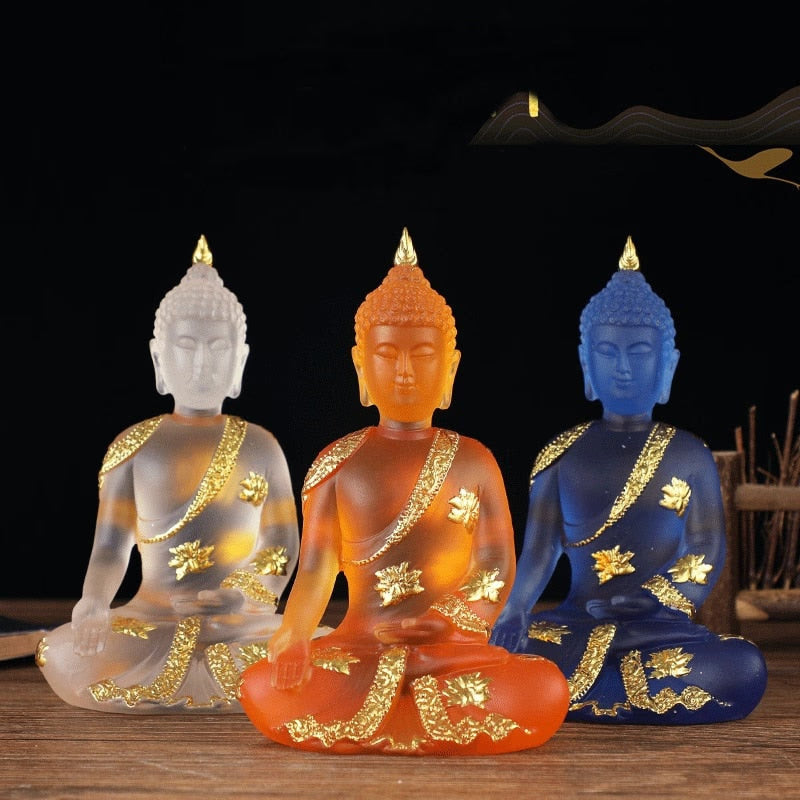 Transparent Sitting Buddha Statue Zen Gesture Thai Buddha Resin Figurine Sculpture Home Office Feng Shui Decoration Ornament acacuss