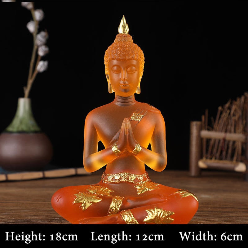 Transparent Sitting Buddha Statue Zen Gesture Thai Buddha Resin Figurine Sculpture Home Office Feng Shui Decoration Ornament acacuss