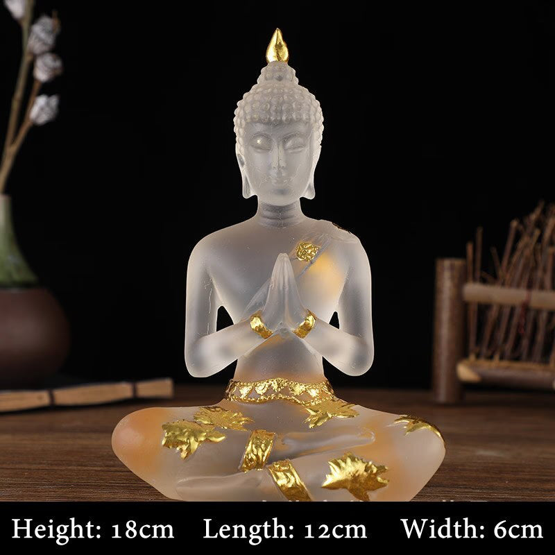 Transparent Sitting Buddha Statue Zen Gesture Thai Buddha Resin Figurine Sculpture Home Office Feng Shui Decoration Ornament acacuss