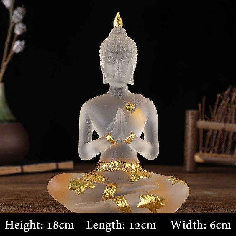 Transparent Sitting Buddha Statue Zen Gesture Thai Buddha Resin Figurine Sculpture Home Office Feng Shui Decoration Ornament acacuss