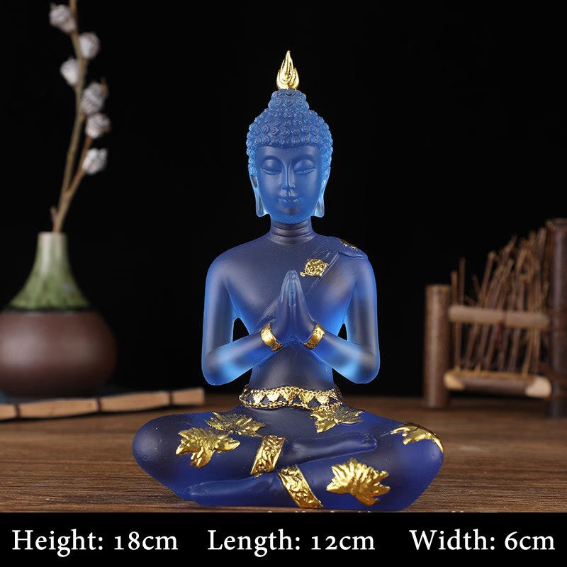 Transparent Sitting Buddha Statue Zen Gesture Thai Buddha Resin Figurine Sculpture Home Office Feng Shui Decoration Ornament acacuss