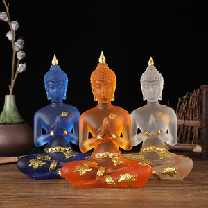 Transparent Sitting Buddha Statue Zen Gesture Thai Buddha Resin Figurine Sculpture Home Office Feng Shui Decoration Ornament acacuss