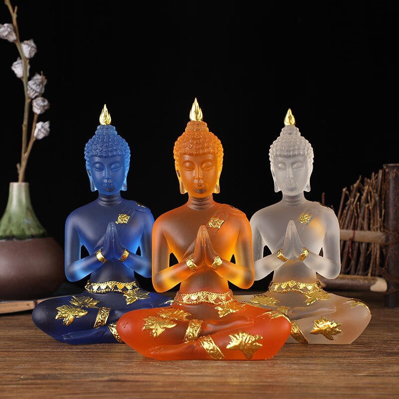 Transparent Sitting Buddha Statue Zen Gesture Thai Buddha Resin Figurine Sculpture Home Office Feng Shui Decoration Ornament acacuss