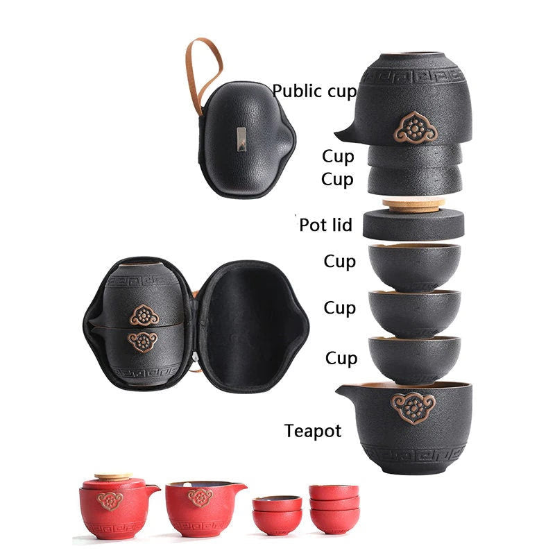 ACACUSS Tea Set of 6 Travel Tea Set Cup Kung Fu TeaSet Ceramic Portable Teapot Porcelain kuai ke tea set - ACACUSS