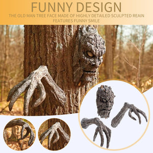 Tree Bark Face Halloween Outdoor Garden Statue Ghost Face Sculpture Decor Horror Tree Demon Decoration Haunted House acacuss