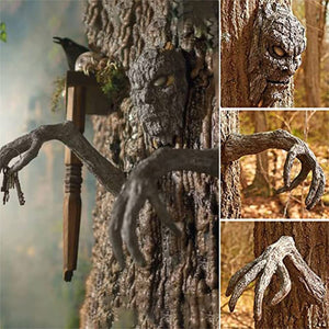 Tree Bark Face Halloween Outdoor Garden Statue Ghost Face Sculpture Decor Horror Tree Demon Decoration Haunted House acacuss