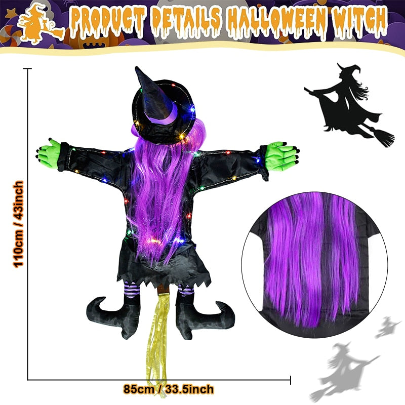 Tree Crashing Witch With Light Halloween Hanging Decor Outdoor Porch Courtyard Lawn Terrace Flying Witch Halloween Decor Prop acacuss