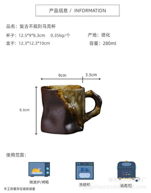 Twisted Ceramic Mug Coffee Cup Niche Special-shaped Tea Cup Colorful Coarse Pottery Creative Mugs Coffee Cups acacuss
