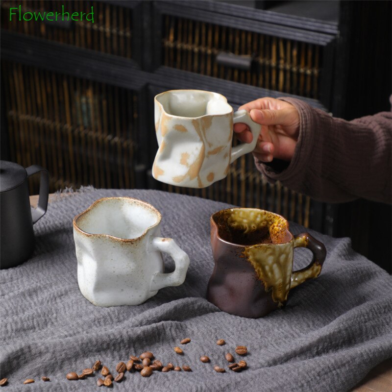 Twisted Ceramic Mug Coffee Cup Niche Special-shaped Tea Cup Colorful Coarse Pottery Creative Mugs Coffee Cups acacuss