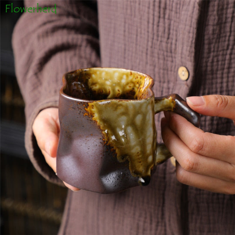 Twisted Ceramic Mug Coffee Cup Niche Special-shaped Tea Cup Colorful Coarse Pottery Creative Mugs Coffee Cups acacuss