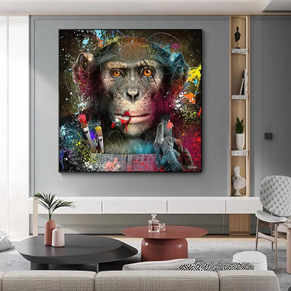 Smoking Monkey Riding Motorcycle Playing CARD Wall Art Canvas Print Abstract Animals Art Paintings For Living Room Decor Picture