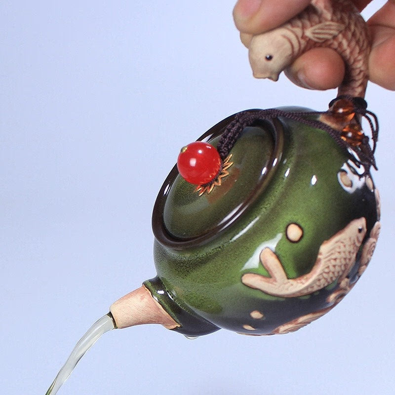 ACACUSS Unique  Porcelain Chinese Teapot Side Handle Pot Gold Inlaid I Kyusu Side teapot - ACACUSS