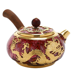 Unique Kung Fu Teapot Handmade GOLD Plated with Ebony wood side handle - ACACUSS