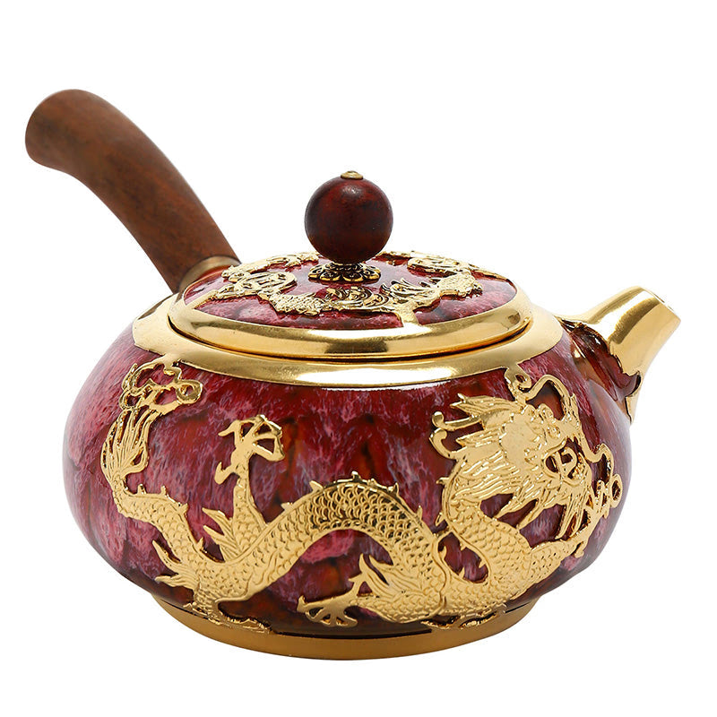 Unique Kung Fu Teapot Handmade GOLD Plated with Ebony wood side handle - ACACUSS