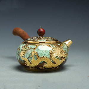 Unique Kung Fu Teapot Handmade GOLD Plated with Ebony wood side handle - ACACUSS