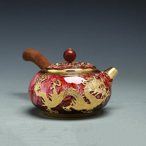 Unique Kung Fu Teapot Handmade GOLD Plated with Ebony wood side handle - ACACUSS