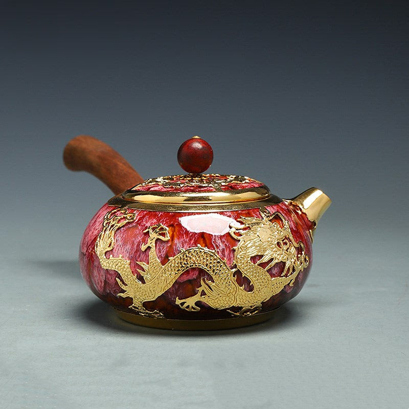Unique Kung Fu Teapot Handmade GOLD Plated with Ebony wood side handle - ACACUSS
