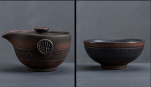 Unique Teaware Purple pottery Fashionable Ceramic Travel Tea Set Portable 2 Tea Cups and Teapot - acacuss