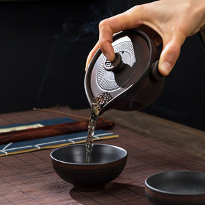 Unique Teaware Purple pottery Fashionable Ceramic Travel Tea Set Portable 2 Tea Cups and Teapot - acacuss