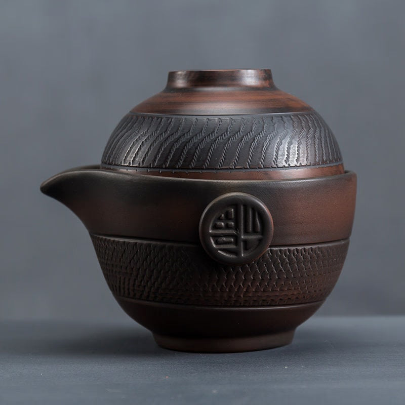 Unique Teaware Purple pottery Fashionable Ceramic Travel Tea Set Portable 2 Tea Cups and Teapot - acacuss