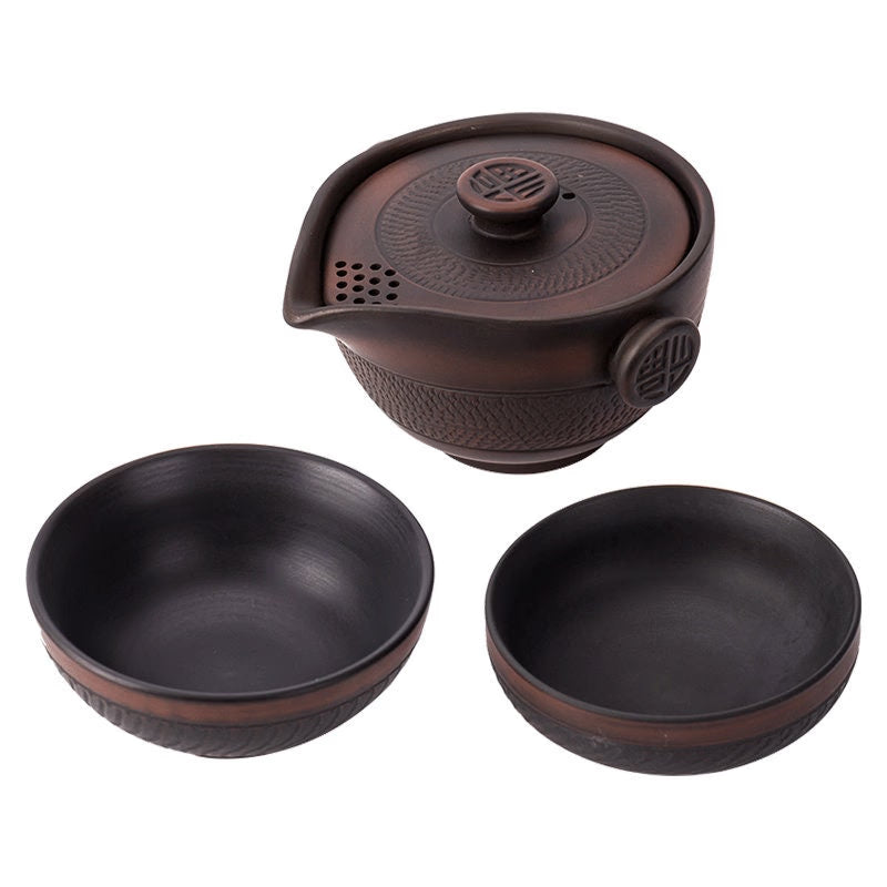Unique Teaware Purple pottery Fashionable Ceramic Travel Tea Set Portable 2 Tea Cups and Teapot - acacuss
