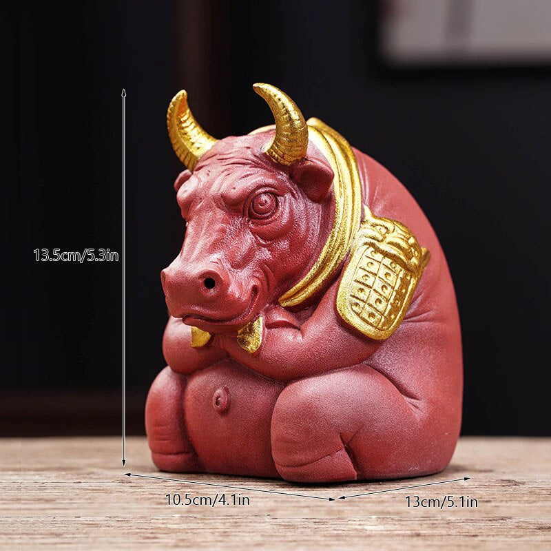 VILEAD Ceramic Bull Statue Animal Backflow Incense Burner Figurine Geometric Cattle Sculpture Home Office Desktop Decoration acacuss