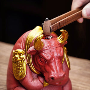 VILEAD Ceramic Bull Statue Animal Backflow Incense Burner Figurine Geometric Cattle Sculpture Home Office Desktop Decoration acacuss