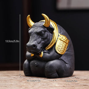 VILEAD Ceramic Bull Statue Animal Backflow Incense Burner Figurine Geometric Cattle Sculpture Home Office Desktop Decoration acacuss
