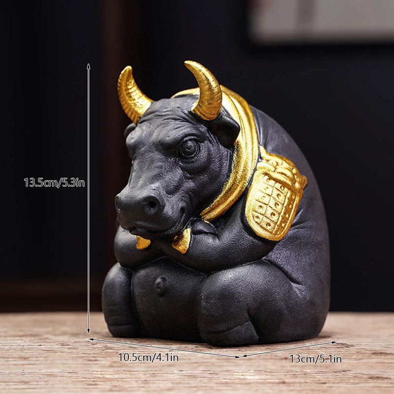 VILEAD Ceramic Bull Statue Animal Backflow Incense Burner Figurine Geometric Cattle Sculpture Home Office Desktop Decoration acacuss
