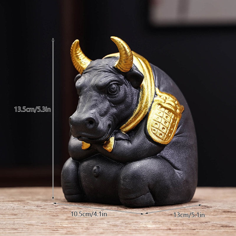 VILEAD セラミック雄牛像動物逆流香炉置物幾何学的な牛の彫刻ホーム